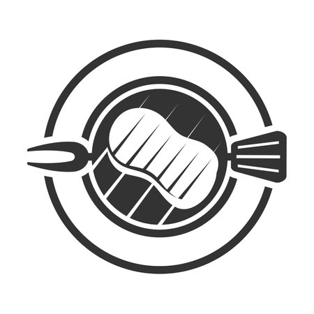 barbecue logo with bbq logotype and fire concept in combination with spatulaのイラスト素材