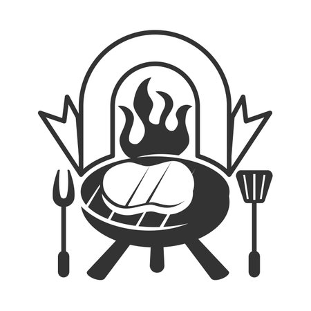 barbecue logo with bbq logotype and fire concept in combination with spatulaのイラスト素材