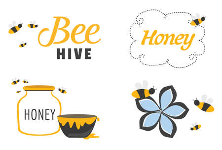 Whimsical Set of Bees and Honey template vector illustrationのイラスト素材