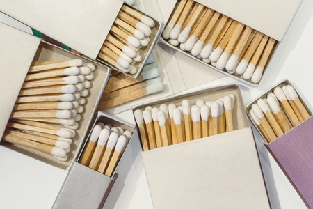 Collection of matchboxes, isolated on white	の写真素材