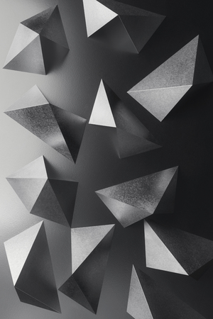 Composition with silvery geometric shapes, black and white abstractの写真素材