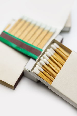 Closeup of match boxes, isolated on whiteの写真素材