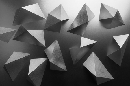 Abstract black and white, composition with silvery geometric shapesの写真素材