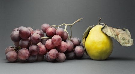 Still life with various ripe fruit, isolated on greyの写真素材