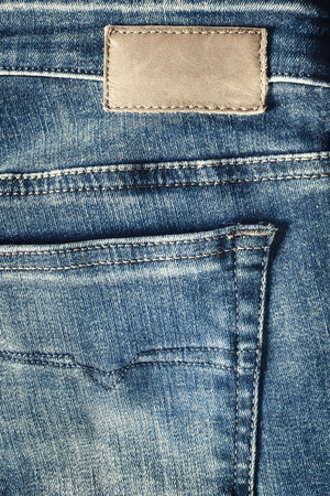 Rear of a blue jeans, blank leather label sewedの写真素材