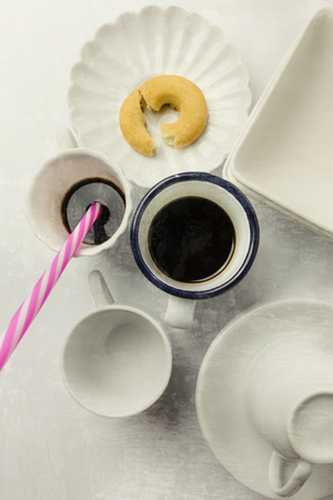 Breakfast with drinking straw, top viewの写真素材