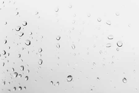 Water drops on glass, abstract white backgroundの写真素材