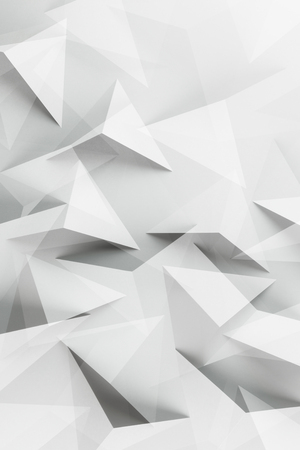 Composition of white polygonal shapes, geometric 3D illustration, abstract backgroundの写真素材