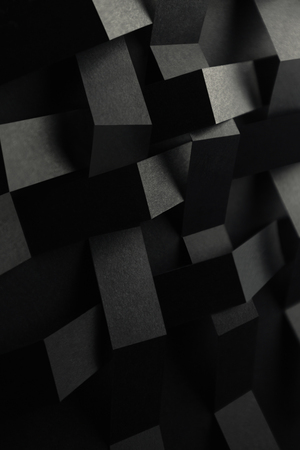 Macro image of black braided stripes in geometric composition, 3D illustration, abstract backgroundの写真素材