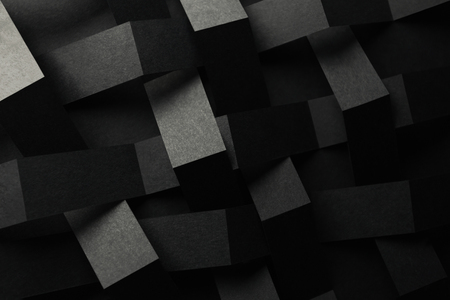 Macro image of black braided stripes in geometric composition, 3D illustration, abstract backgroundの写真素材