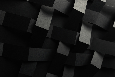 Macro image of black braided stripes in geometric composition, 3D illustration, abstract backgroundの写真素材