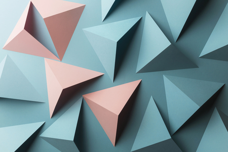 Macro image of folded cards in geometric shapes, 3d illustration, abstract backgroundの写真素材