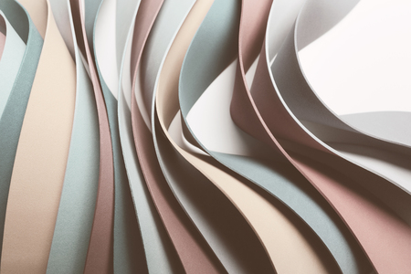 Curved elements on white background, stripe waves, 3d illustrationの写真素材