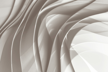 Curved elements on white background, stripe waves, 3d illustrationの写真素材