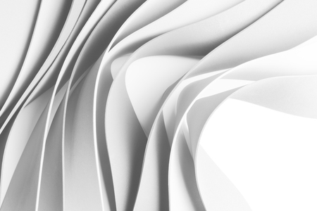 Curved elements on white background, stripe waves, 3d illustrationの写真素材