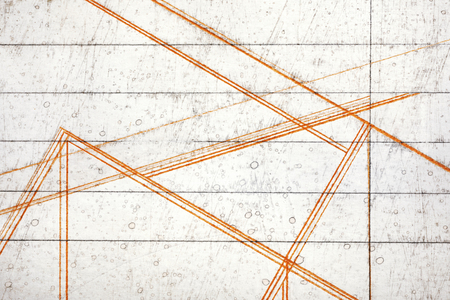 Orange lines on old and scratched paper, texture backgroundの写真素材