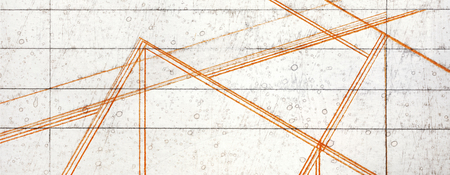 Orange lines on old and scratched paper, texture backgroundの写真素材