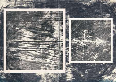 Stained and scratched old paper sheet with white frames, grunge backgroundの写真素材