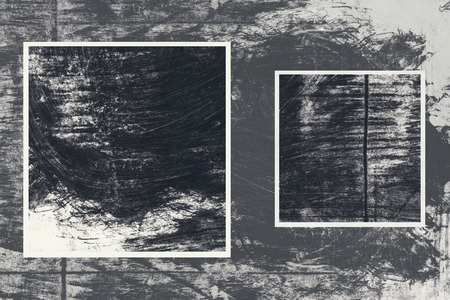 Stained and scratched old paper sheet with white frames, grunge backgroundの写真素材