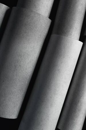 Composition with cylindrical elements, dark abstract backgroundの写真素材