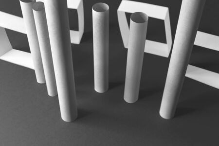 Architectural space with white elements. Gray interior background, abstractの写真素材