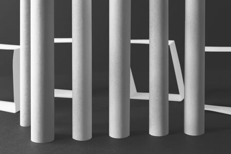 Architectural space with white elements. Gray interior background, abstractの写真素材