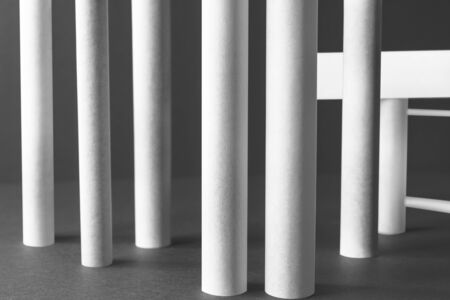 Architectural space with white elements. Gray interior background, abstractの写真素材