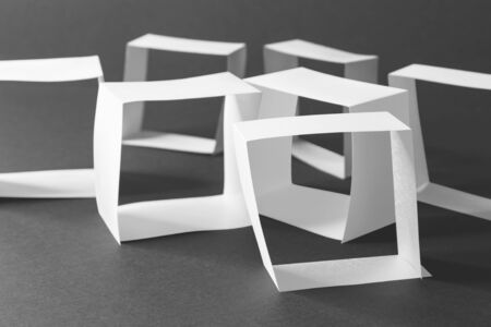 Architectural space with white elements. Gray interior background, abstractの写真素材