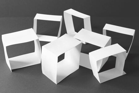 Architectural space with white elements. Gray interior background, abstractの写真素材