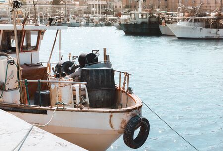 Boats at the port, old fishing boatの写真素材
