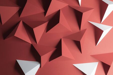 Red and white triangular shapes of paper, abstract 3d illustrationの写真素材