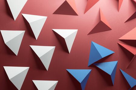 Red and white triangular shapes of paper, abstract 3d illustrationの写真素材