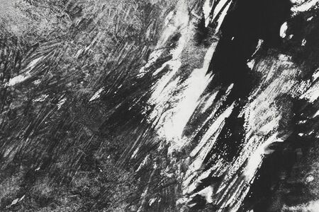 Brush strokes of black tempera on drawing paper, abstract illustrationの写真素材