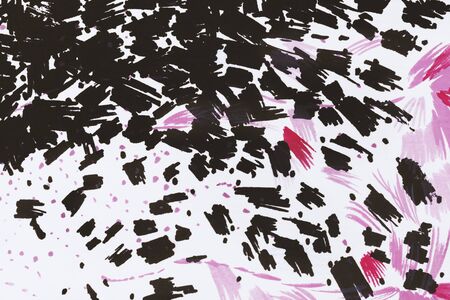Brush strokes of black tempera on drawing paper, abstract の写真素材