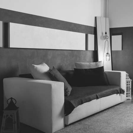 Interior house, view of modern white sofa in livingroomの写真素材