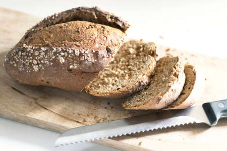 Preparation of breakfast, sliced wholemeal bread