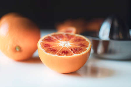 Close-up of slice of blood orange, friuts for breakfast