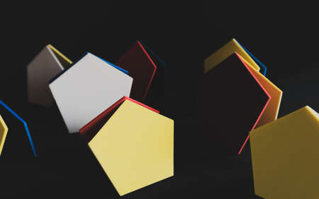 Colorful pentagons on black backgroundの写真素材