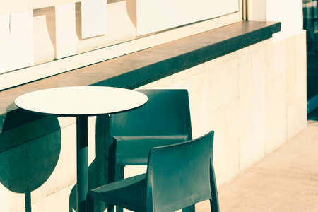 Bar without customers, empty table, outdoorsの写真素材