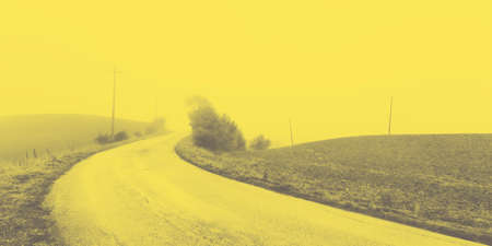 Morning in foggy day, countryside landscapeの写真素材