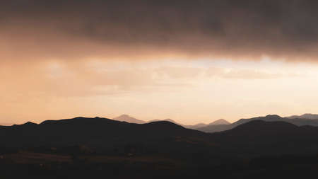 Natural landscape at sunset, stormy skyの写真素材