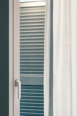 Window with curtain, view from the insideの写真素材