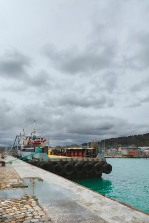Boat moored at the port, seaの写真素材