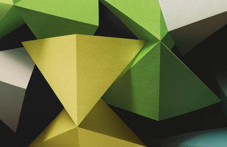 Colorful geometric shapes made of paper, abstract 3d illustration