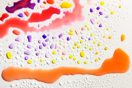 Colorful water drops on white background, close-upの写真素材