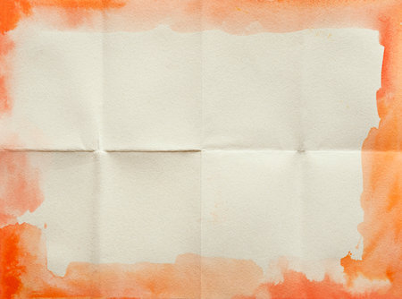Watercolor paper with orange frame, background texture for designの写真素材