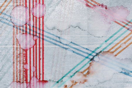 Abstract background with stripes, watercolors on paper textureの写真素材