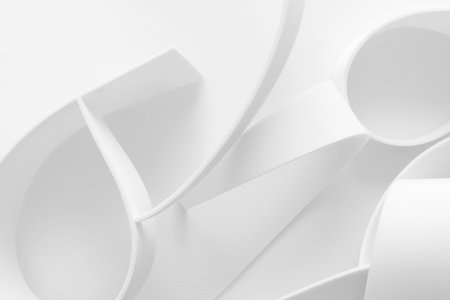 Close-up of curvilinear elements, abstract white background, 3d illustrationの写真素材