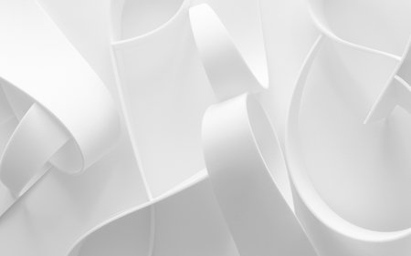 Close-up of curvilinear elements, abstract white background, 3d illustrationの写真素材