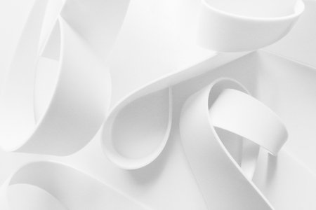 Close-up of curvilinear elements, abstract white background, 3d illustrationの写真素材